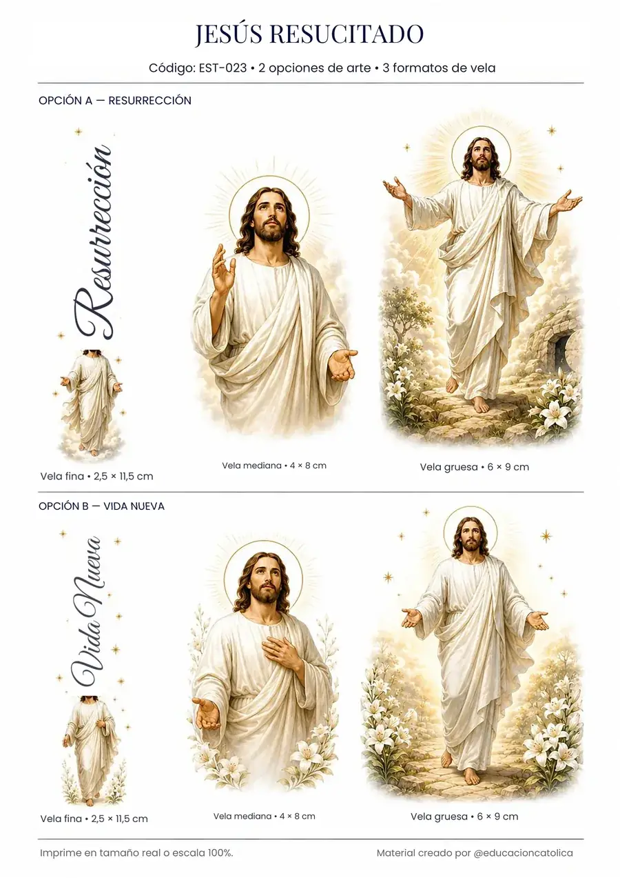 Estampa católica para velas: Jesús Resucitado
